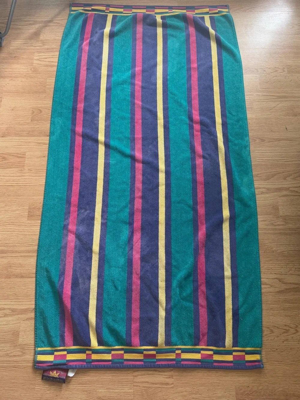 VTG 90s Cecil Saydah Sunlights Colorblock Stripe Beach Towel 100% Cotton Retro